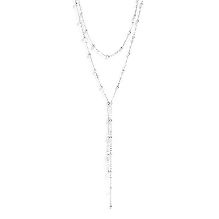 18K Gold PVD Stainless Steel Satellite Layered Lariat Necklace - Stainless