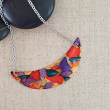 Alcohol Ink Copper & Stainless Steel Small Cresecent Necklace
