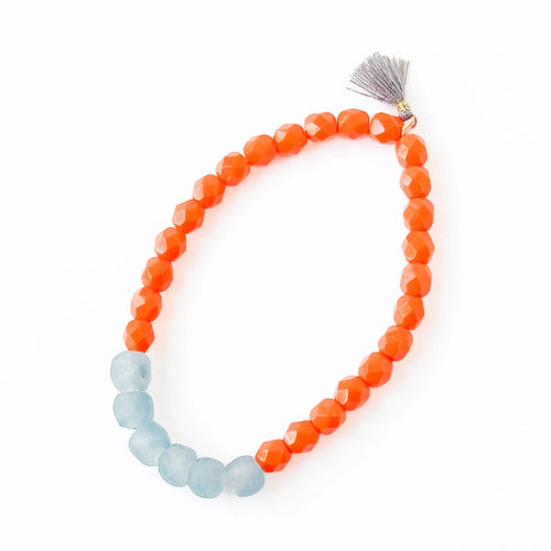 Recycled African Glass and Mixed Bead Bracelet - Orange