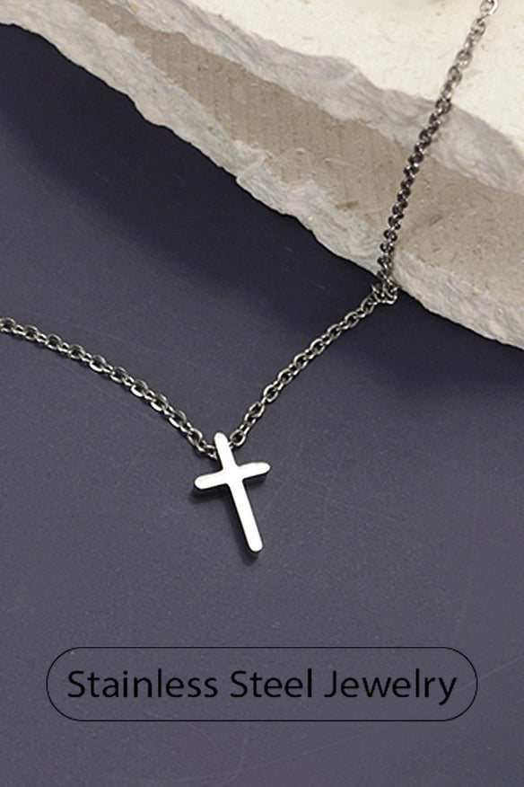 18K Stainless Steel Cross Necklace - Silver