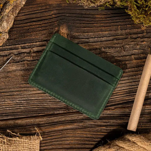 Genuine Leather Handmade Card Holder Wallet - Green