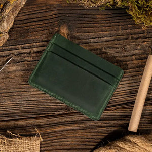 Genuine Leather Handmade Card Holder Wallet - Green