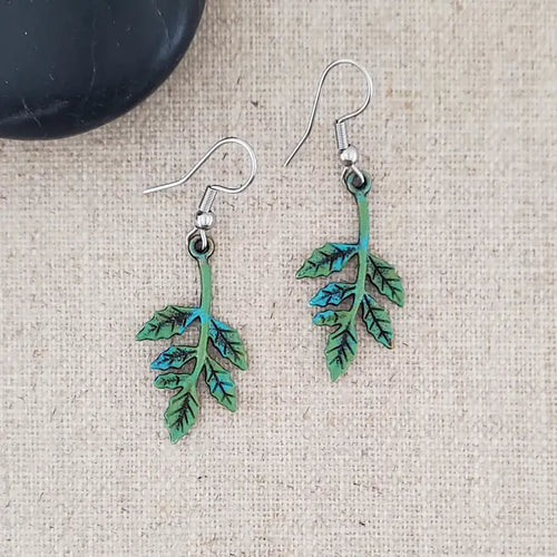 Small Brass Branch Paint Patina Earrings