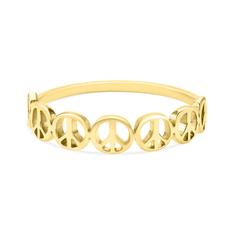 Stainless Steel PVD Coated Peace Sign Stacking Ring - Gold