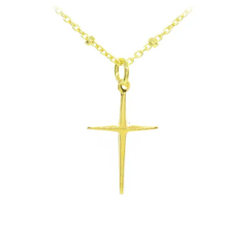 Classic Skinny Cross - Gold Plated Sterling Silver Cable Chain