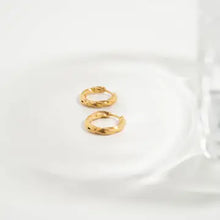 18K Gold Pvd Stainless Steel Textured Twisted Huggie Hoop Earrings - Gold