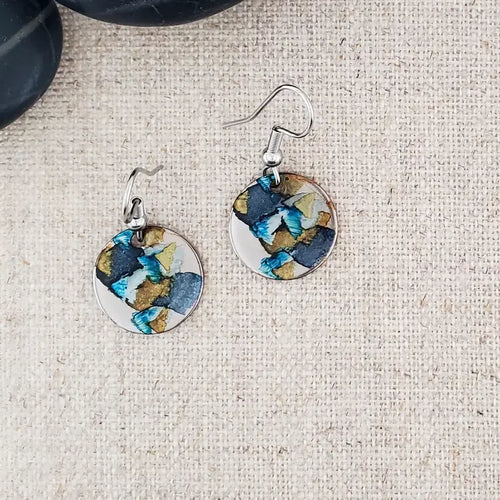 Alcohol Ink Stainless Steel Small Circle Earrings - Black
