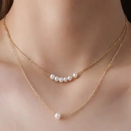 18K Stainless Steel Pearl Necklace - Gold