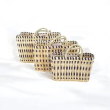 Blue Stripes Reed Tote Basket - 3 Sizes