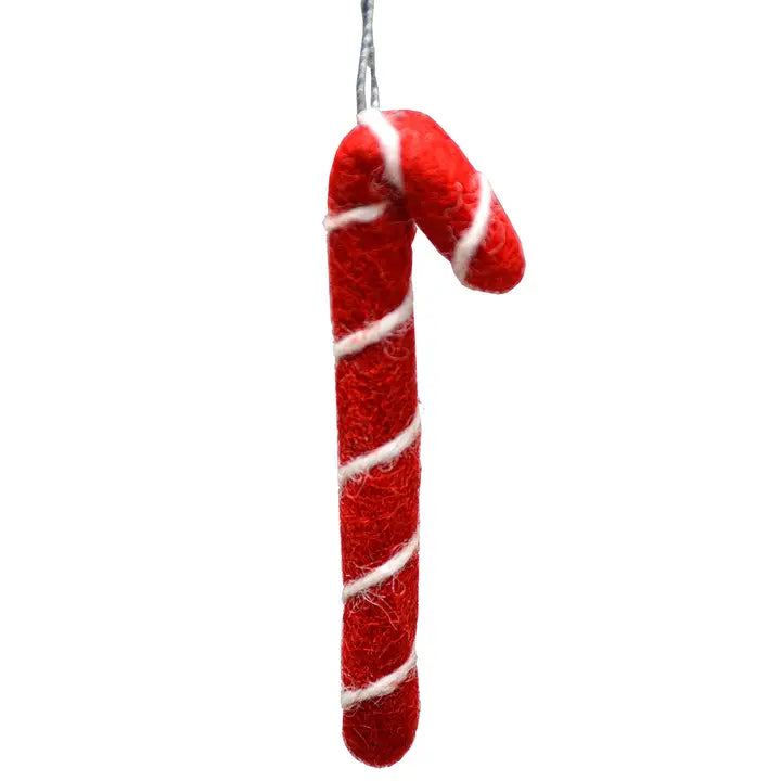 Felt Candy Cane Hanging Ornament - Red