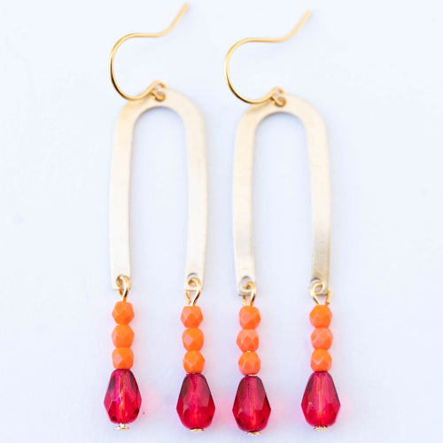 Long Arch Beaded Earrings - Red