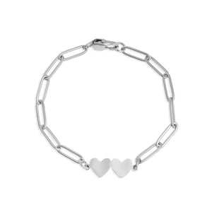 Stainless Steel Engravable 2 Heart Paperclip Bracelet - Stainless