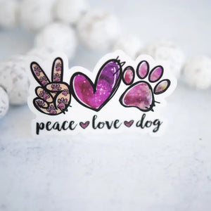 Peace Love Dog, Purple Sticker Vinyl Sticker