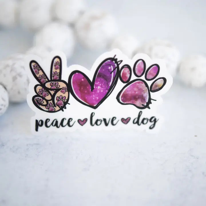 Peace Love Dog, Purple Sticker Vinyl Sticker