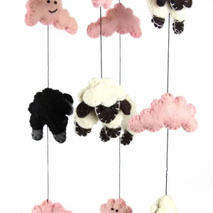 Pink Counting Sheep Baby Nursery Felt Mobile