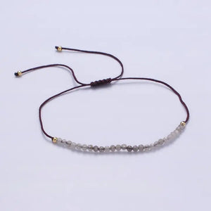 14K Gold Filled Gray Jasper Multifaceted Brown Rope Adjustable Friendship Bracelet