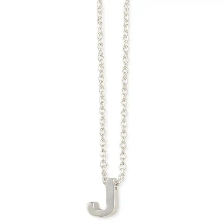 Silver Initial Charm Necklace - Letter J