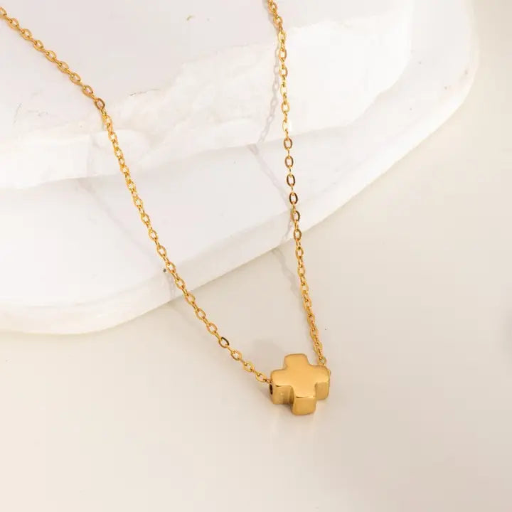18K Stainless Steel Cross Necklace - Gold