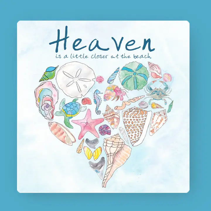Heaven At the Beach Shell Heart Absorbent Stone Coaster