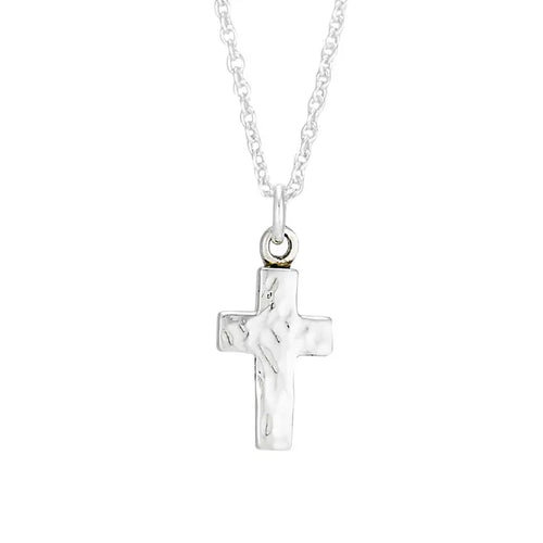 Hammered Cross Necklace - Sterling Silver