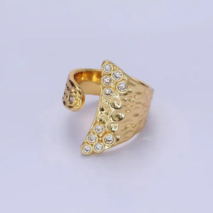 Aimvogue 14K Gold Filled Round Cubic Zirconia Hammered Wrap Ring
