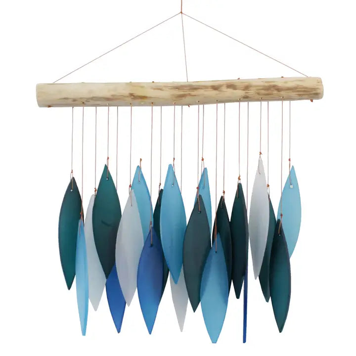 Blue Leaf Tumbled Glass Wind Chime