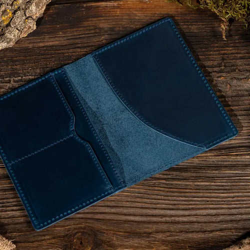 Genuine Leather Passport Holder Case - Blue