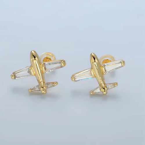 24K Gold Filled Cubic Zirconia Baguette Airplane Travel Studs