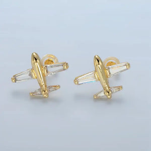 24K Gold Filled Cubic Zirconia Baguette Airplane Travel Studs