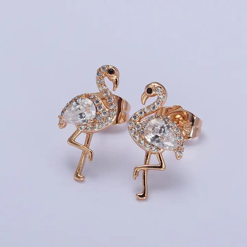 18K Gold Filled Flamingo Micro Paved Cubic Zirconia Stud Earrings