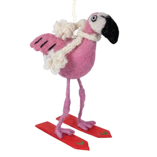 Skiing Flamingo Ornament