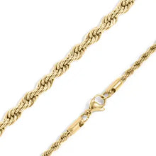 18k Gold PVD Stainless Steel Rope Chain Necklace 5 mm - 24"