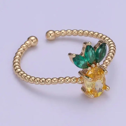 Dainty Pineapple Cubic Zirconia Bubble Band Adjustable Ring