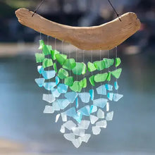 Driftwood & Upcycled Glass Chime - Aqua, Turquoise, Green