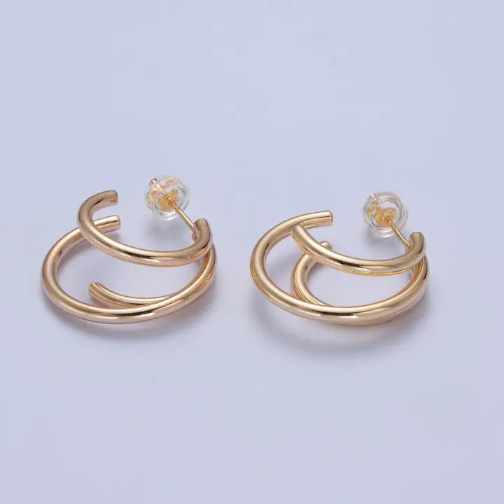 24K Gold Filled Triple Round Bar Gold Stud Earrings