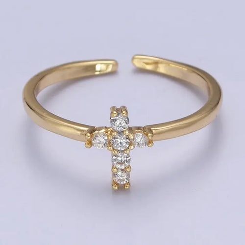 14K Gold Filled Cubic Zirconia Dainty Cross Ring