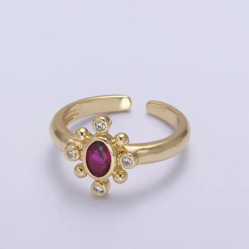 Dainty Gold Sun Ring Fuchsia Green Cubic Zirconia Stone Adjustable Open Ring