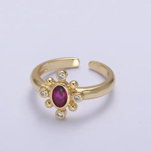 Dainty Gold Sun Ring Fuchsia Green Cubic Zirconia Stone Adjustable Open Ring