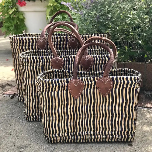 Moroccan Straw Beach Bag - Midnight Stripe (3 available sizes)