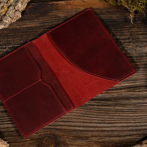 Genuine Leather Passport Holder Case - Red