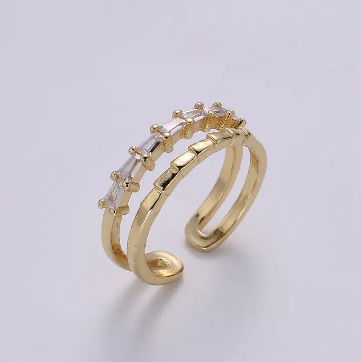 Golden Two Circle Layers Ring with Cubic Zirconia Crystal