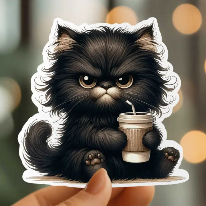 Grumpy Coffee Cat Vinyl Sticker