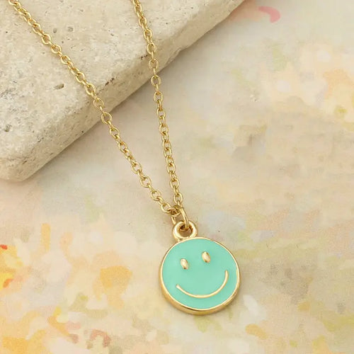 All Smiles Pastel Happy Face Necklace - Mint