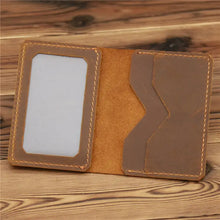 Genuine Leather Handmade Wallet with Id Window - Brown