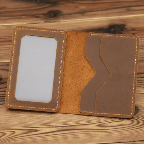 Genuine Leather Handmade Wallet with Id Window - Brown