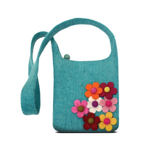 Side Flower Cross-Body Kids Bag - Turquoise