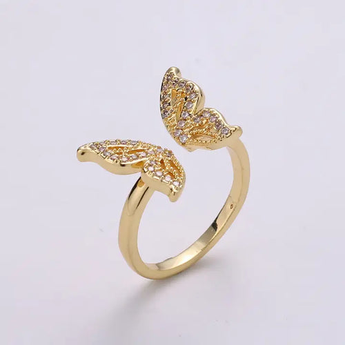 Gold Filled Clear Micro Paved Cubic Zirconia Open Butterfly Ring - Gold