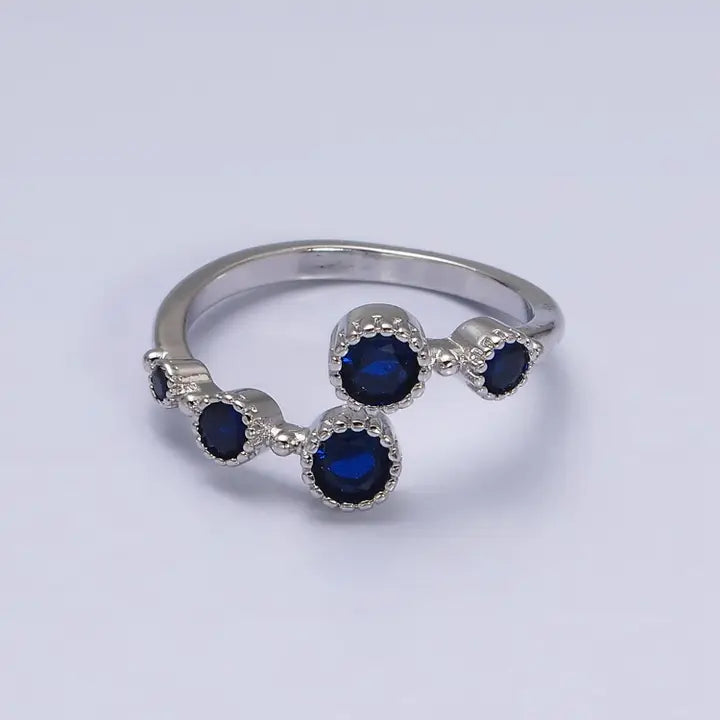 16K Gold Filled Round Sapphire Blue Cz Open Adjustable Ring