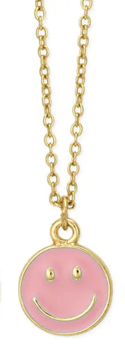 All Smiles Pastel Happy Face Necklace - Pink