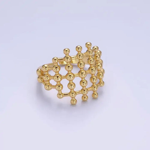 14K Gold Filled Multiple Beaded Bubble Lined Open Ring
